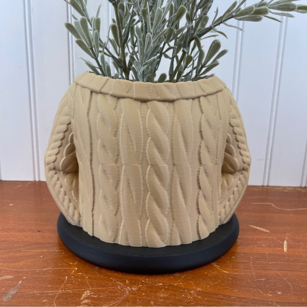 Wool Sweater Indoor Planter Pot, Cable Knit Flower Pot